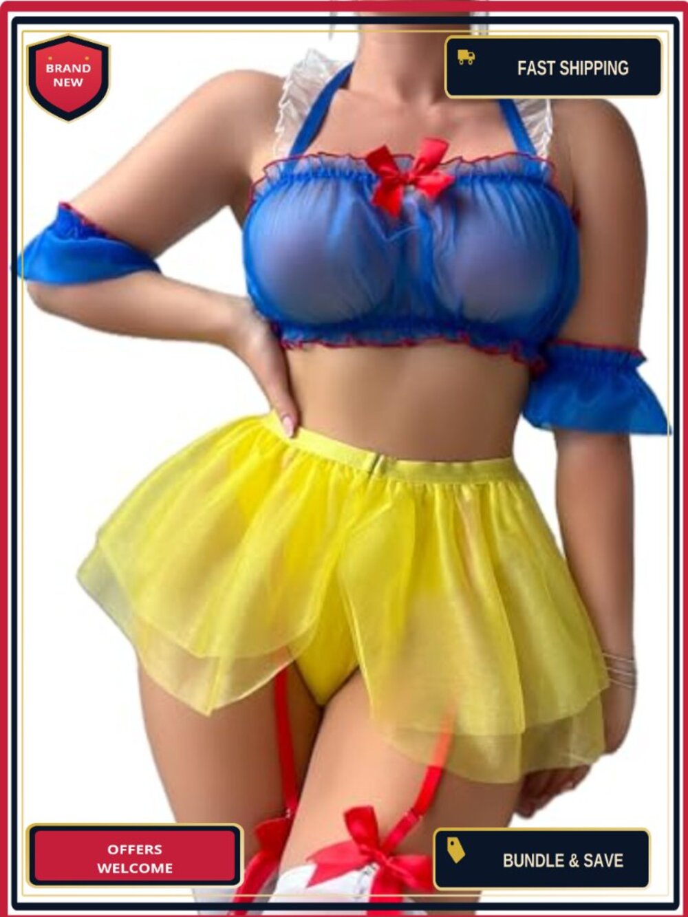 Women's Royal Princess Cosplay Lingerie Set 7 Piece Halter Crop Top Mini Skirt